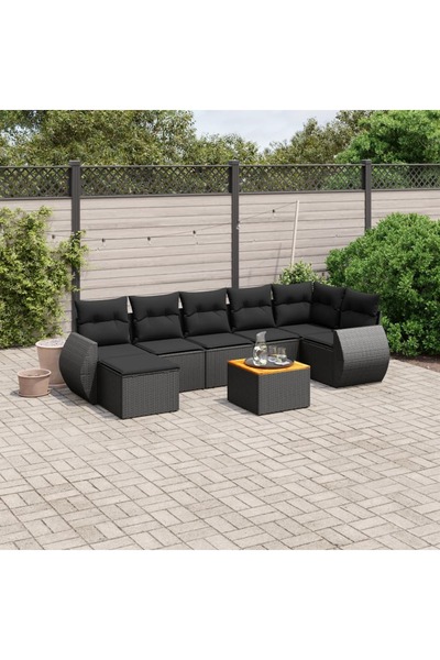 vidaxl Set mobilier de gradina cu perne, 8 piese, negru, poliratan