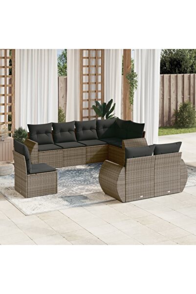 vidaxl Set canapele de gradina cu perne, 8 piese, gri, poliratan