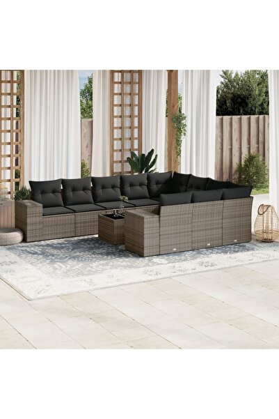 vidaxl Set canapele de gradina cu perne, 11 piese, gri, poliratan