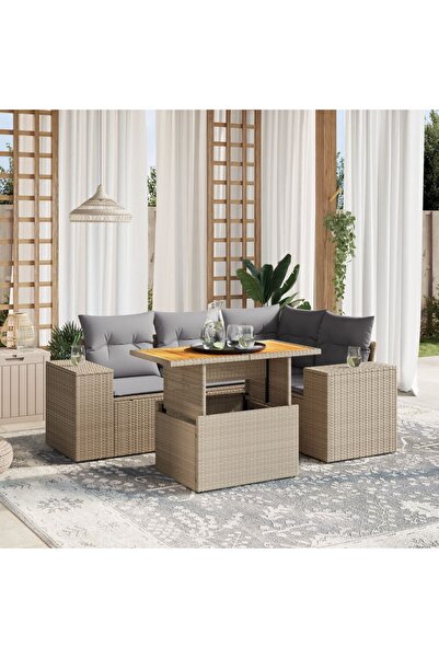 vidaxl Set canapele de gradina cu perne, 5 piese, bej, poliratan