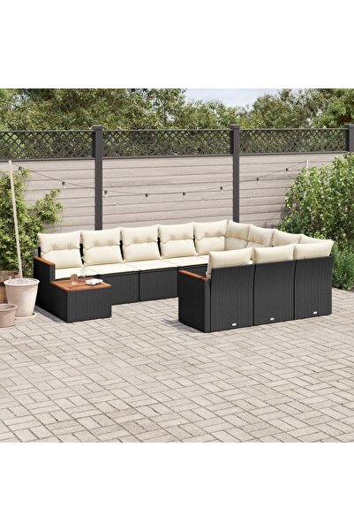 vidaxl Set canapele de gradina cu perne, 11 piese, negru, poliratan