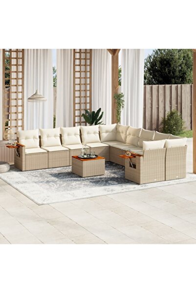 vidaxl Set canapele de gradina cu perne, 11 piese, bej, poliratan