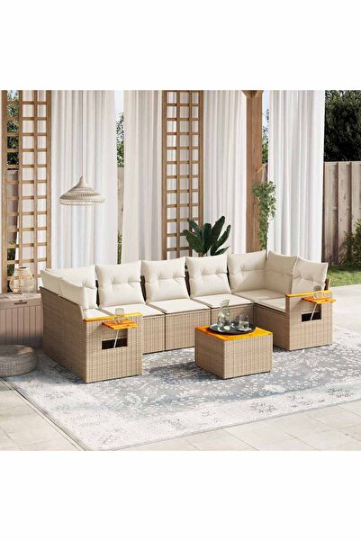 vidaxl Set canapele de gradina, 8 piese, cu perne, bej, poliratan