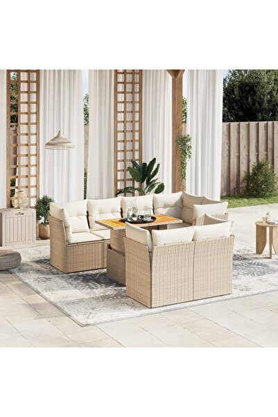 vidaxl Set canapele de gradina, 8 piese, cu perne, bej, poliratan