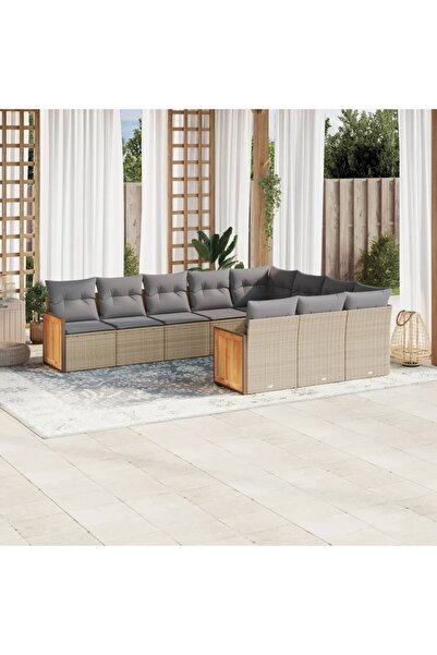 vidaxl Set canapele de gradina cu perne, 10 piese, bej, poliratan