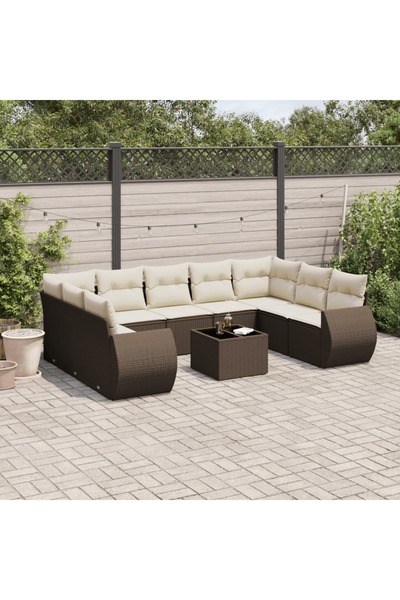 vidaxl Set canapele de gradina cu perne, 10 piese, maro, poliratan