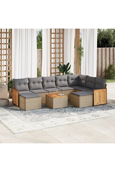 vidaxl Set canapele de gradina cu perne, 10 piese, bej, poliratan