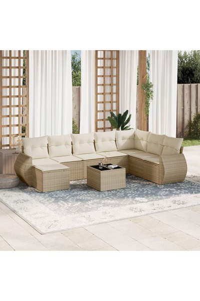 vidaxl Set canapele de gradina, 9 piese, cu perne, bej, poliratan