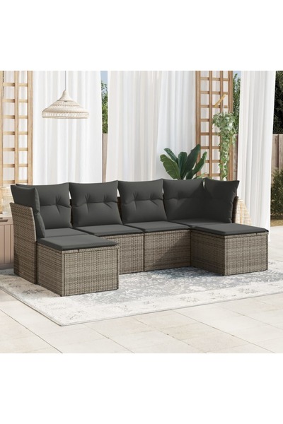 vidaxl Set mobilier gradina cu perne, 6 piese, gri, poliratan