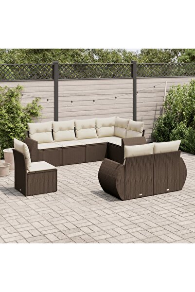 vidaxl Set canapele de gradina cu perne, 8 piese, maro, poliratan