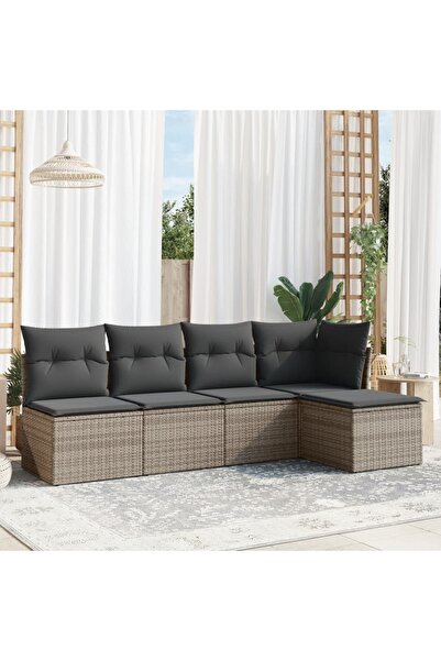 vidaxl Set canapea de gradina cu perne, 5 piese, gri, poliratan