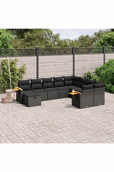 vidaxl Set canapele de gradina cu perne, 10 piese, negru, poliratan