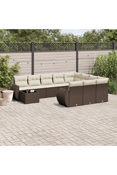 vidaxl Set canapele de gradina cu perne, 11 piese, maro, poliratan