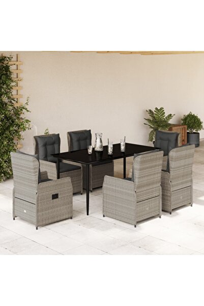 vidaxl Set mobilier de gradina cu perne, 7 piese gri deschis poliratan
