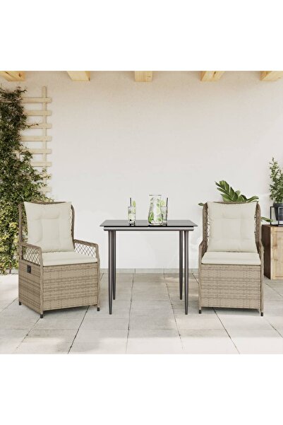 vidaxl Set mobilier de gradina cu perne, 3 piese, bej, poliratan