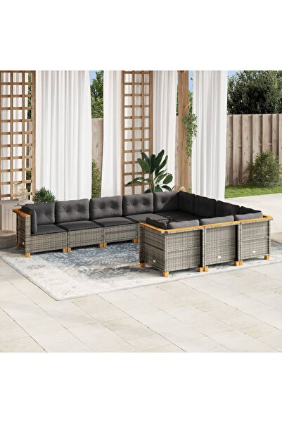 vidaxl Set mobilier de gradina cu perne, 10 piese, gri, poliratan