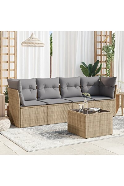 vidaxl Set canapele de gradina cu perne, 5 piese, bej, poliratan