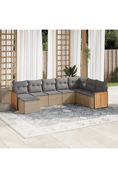 vidaxl Set canapele de gradina, 8 piese, cu perne, bej, poliratan