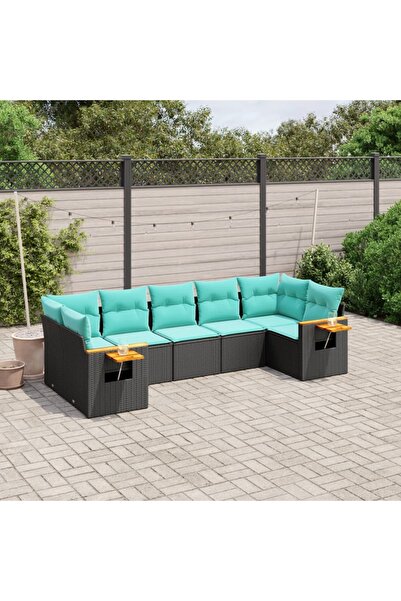 vidaxl Set canapele de gradina cu perne, 7 piese, negru, poliratan
