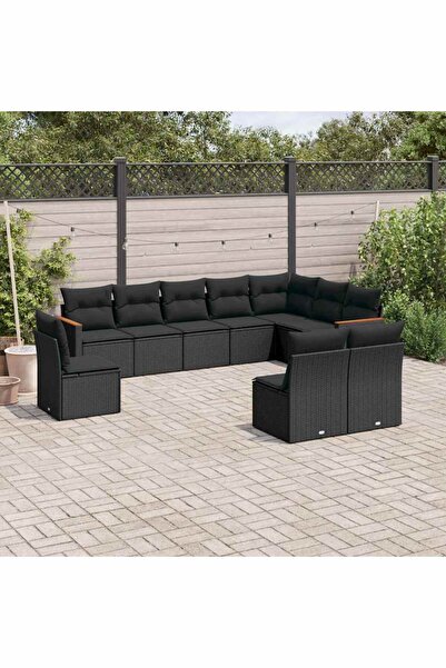 vidaxl Set canapele de gradina cu perne, 10 piese, negru, poliratan