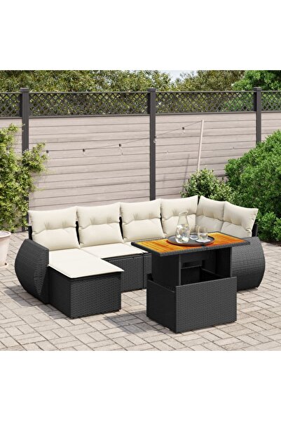 vidaxl Set canapele de gradina cu perne, 7 piese, negru, poliratan