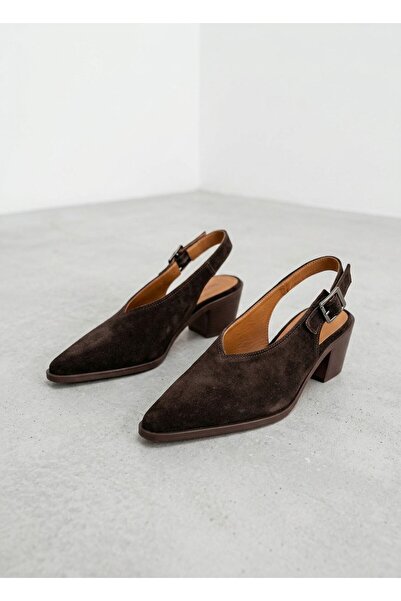 NUR KARACA 26Y9851 Genuine Leather Open Back Western Shoes for Women