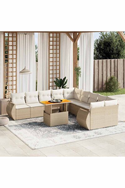 vidaxl Set canapele de gradina cu perne, 11 piese, bej, poliratan