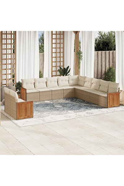vidaxl Set canapele de gradina cu perne, 11 piese, bej, poliratan