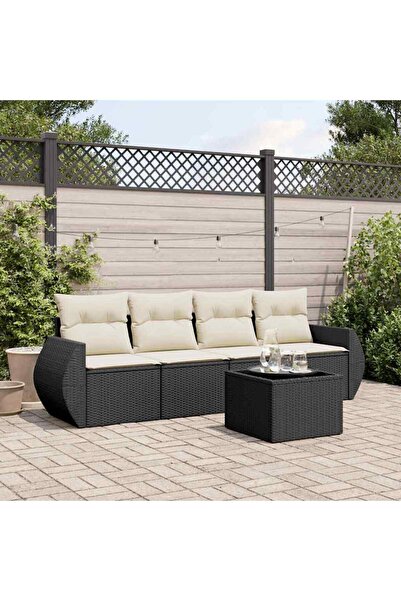 vidaxl Set mobilier de gradina cu perne, 5 piese, negru, poliratan