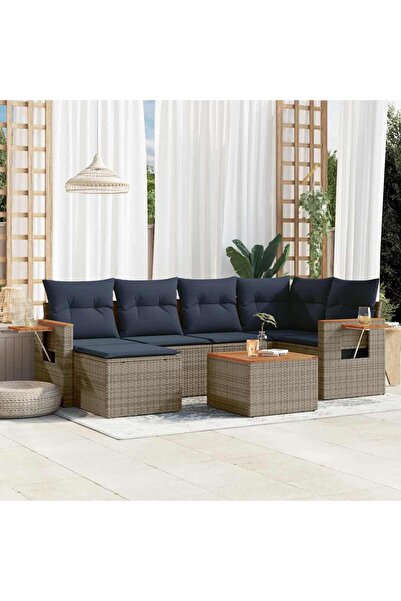 vidaxl Set canapele de gradina cu perne, 7 piese, gri, poliratan