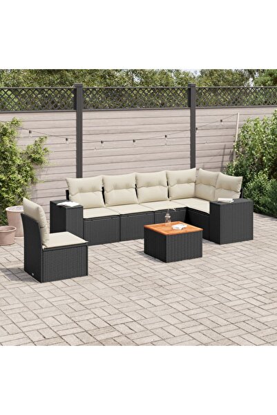 vidaxl Set canapele de gradina cu perne, 7 piese, negru, poliratan