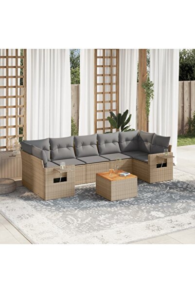 vidaxl Set canapele de gradina, 8 piese, cu perne, bej, poliratan
