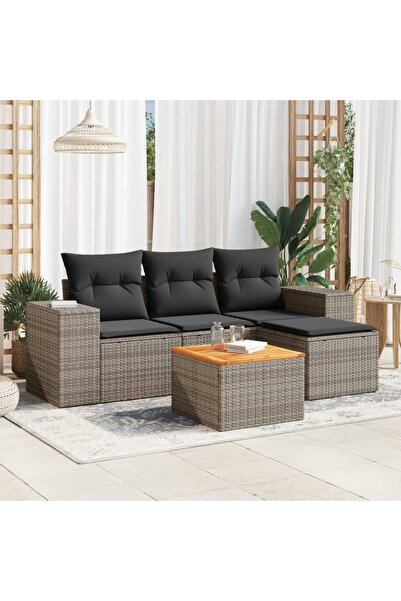 vidaxl Set canapea de gradina cu perne, 5 piese, gri, poliratan