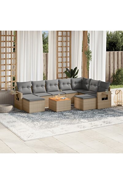 vidaxl Set canapele de gradina, 10 piese, cu perne, bej, poliratan
