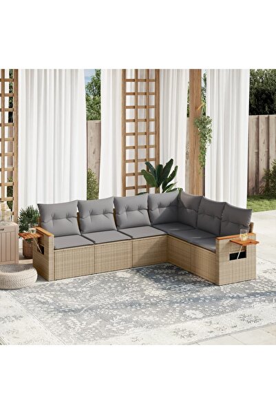 vidaxl Set canapele de gradina cu perne, 6 piese, bej, poliratan