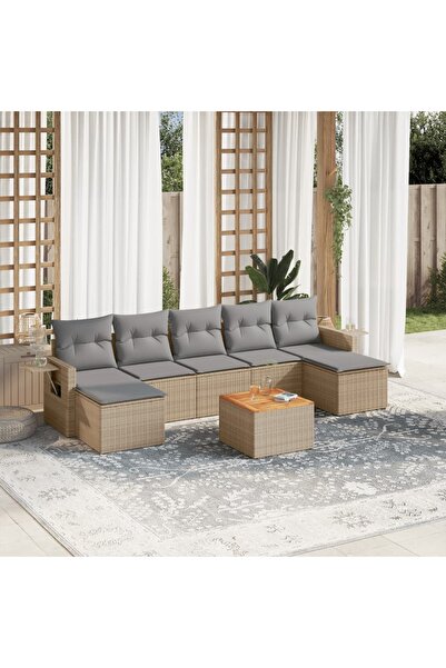 vidaxl Set canapele de gradina, 8 piese, cu perne, bej, poliratan