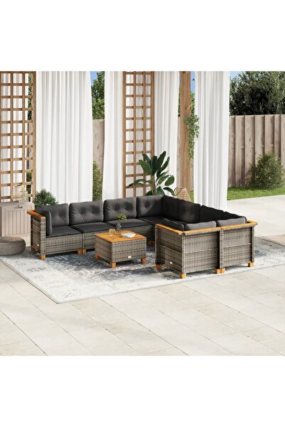 vidaxl Set canapele de gradina, 9 piese, cu perne, gri, poliratan