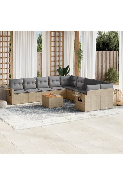 vidaxl Set canapele de gradina, 11 piese, cu perne, bej, poliratan