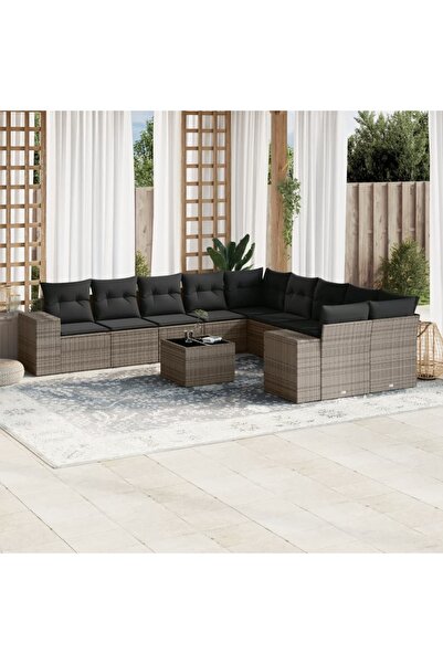vidaxl Set canapele de gradina cu perne, 11 piese, gri, poliratan