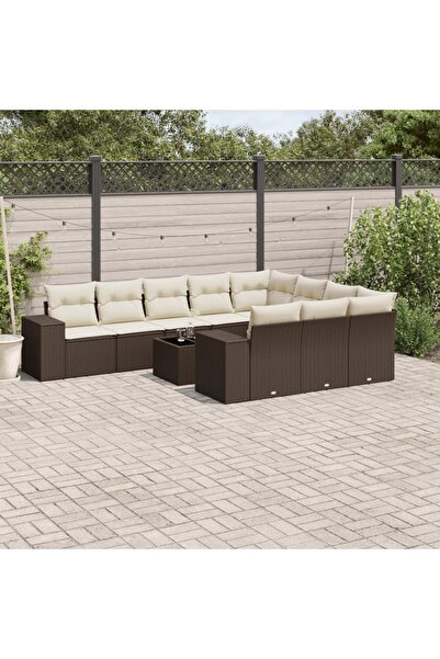 vidaxl Set canapele de gradina cu perne, 11 piese, maro, poliratan
