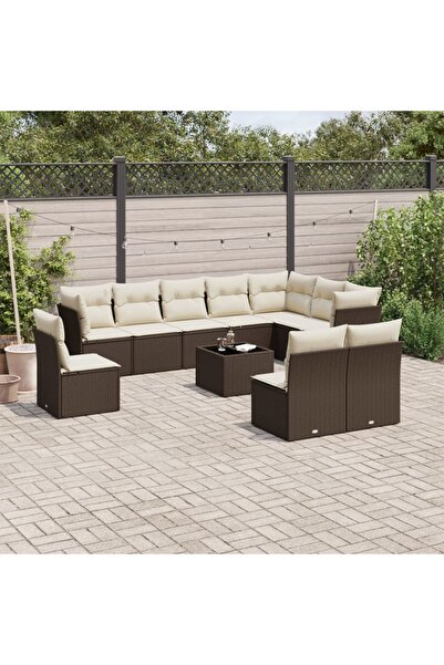 vidaxl Set canapele de gradina cu perne, 11 piese, maro, poliratan