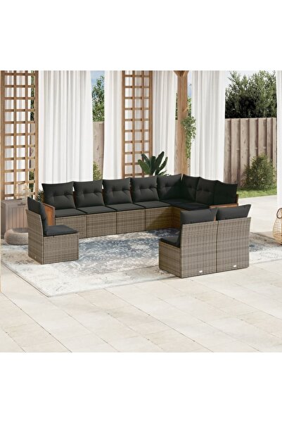 vidaxl Set mobilier de gradina cu perne, 10 piese, gri, poliratan