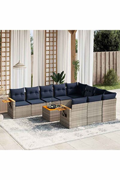 vidaxl Set canapele de gradina cu perne, 11 piese, gri, poliratan