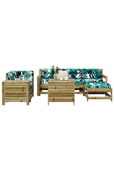 vidaxl Set canapea de gradina, 7 piese, lemn de pin tratat