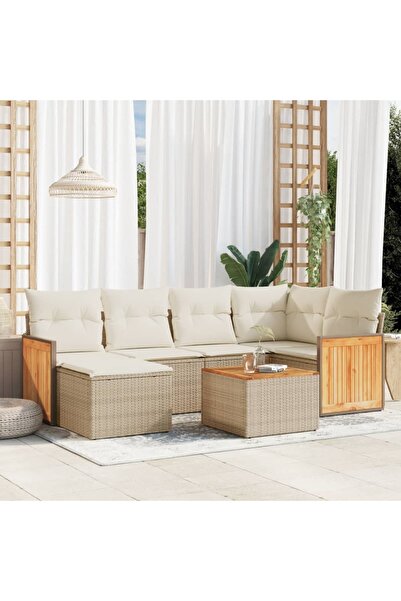 vidaxl Set canapele de gradina, 7 piese, cu perne, bej, poliratan
