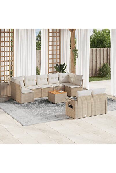 vidaxl Set canapele de gradina cu perne, 10 piese, bej, poliratan