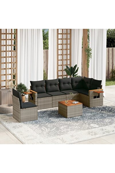 vidaxl Set canapele de gradina, 7 piese, cu perne, gri, poliratan