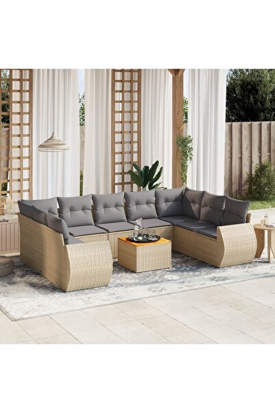 vidaxl Set canapele de gradina cu perne, 10 piese, bej, poliratan