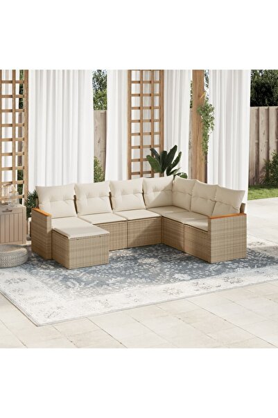 vidaxl Set canapele de gradina, 7 piese, cu perne, bej, poliratan