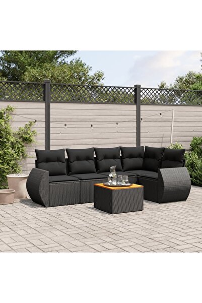vidaxl Set mobilier de gradina cu perne, 6 piese, negru, poliratan